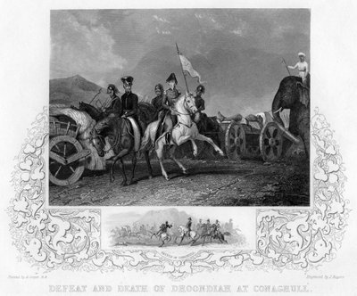 Niederlage und Tod von Dhoondiah bei Conaghull, 1800, frühes bis mittleres 19. Jahrhundert von J. Rogers