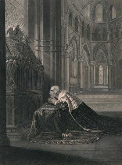Ludwig VII., König von Frankreich, vor Beckets Grab, Mitte des 19. Jahrhunderts von J. Rogers