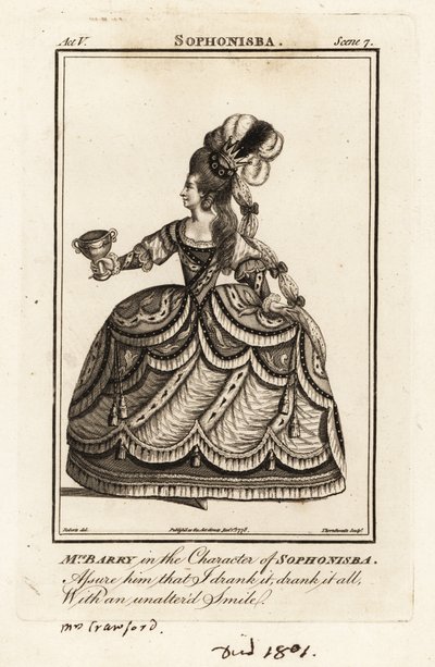Mrs. Ann Barry in der Rolle der Sophonisba in James Thomsons Sophonisba von J. Thornthwaite