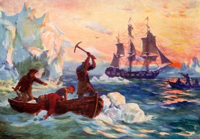Kapitän Cooks Expedition holt Eis zur Versorgung mit Frischwasser von J. Williamson