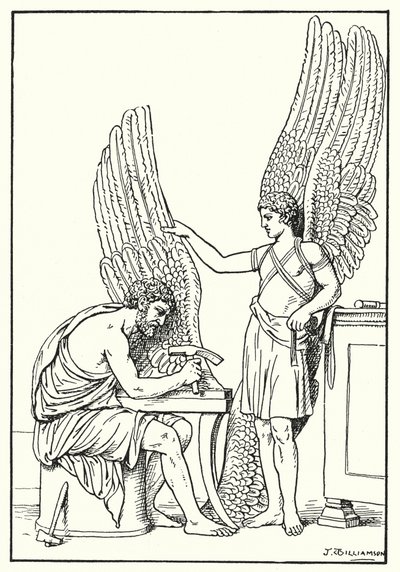 Daedalus und Ikarus, von einem Basrelief, Rom von J. Williamson