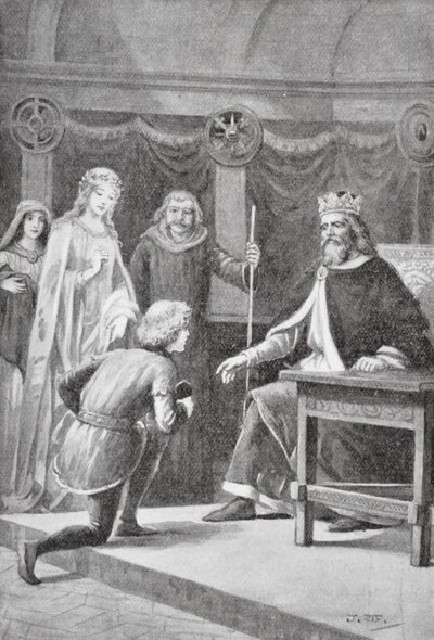 Gareth kam, um um seine zweite Gunst zu bitten, dass er einer der Ritter des Königs sein und der Dame helfen dürfe von J. Williamson