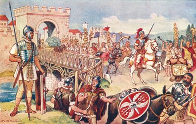 Das Römische Reich - eine Kolonne von Soldaten überquert eine Brücke von J. Williamson