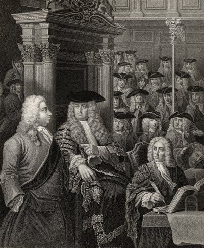 Das House of Commons in der Verwaltung von Sir Robert Walpole, graviert von R. Page, aus 