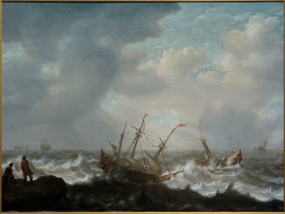 Dreimaster und andere Schiffe auf stürmischer See von Jacob Adriaensz Bellevois