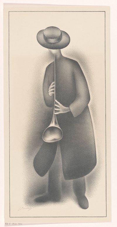 Straßenmusiker mit Blasinstrument von Jacob Bendien (signed by artist)