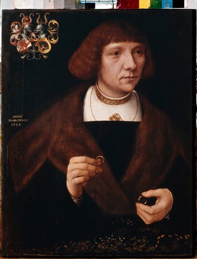 Porträt eines Mannes mit Ringen von Jacob Claesz. von Utrecht