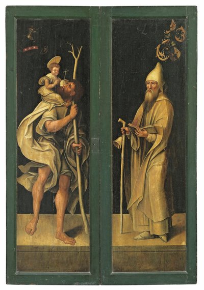 Der heilige Christophorus trägt das Christuskind und der heilige Antonius Abt, Außenseiten eines Altars von Jacob Claesz. von Utrecht