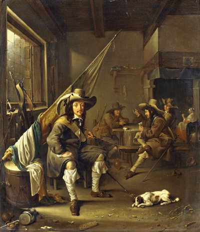 Ein sitzender Kavalier mit Soldaten, die Karten spielen, 1655 von Jacob Duck