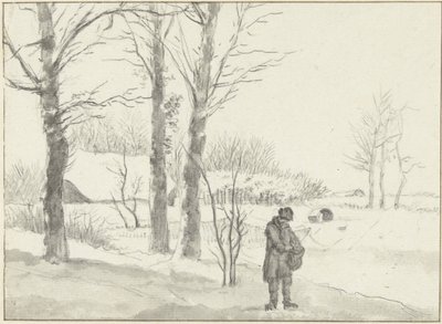 Schneelandschaft mit stehendem Mann von Jacob Ernst Marcus