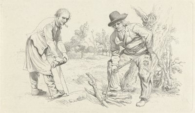 Studienblatt mit einem Holzsammler und einem Mann mit Säge von Jacob Ernst Marcus