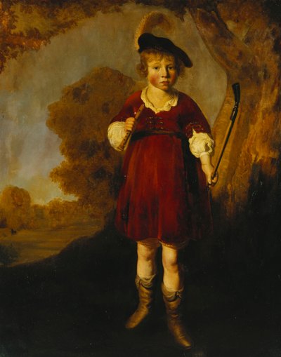 Porträt eines jungen Jungen als Schäfer, stehend, ganzfigur, in einer Landschaft von Jacob Gerritsz Cuyp