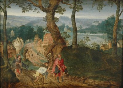 Landschaft mit Abraham und Isaak, Mitte des 17. Jahrhunderts von Jacob Grimmer