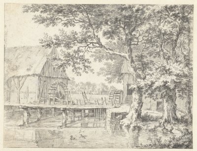 Ansicht von zwei Wassermühlen, die eine Schleuse flankieren von Jacob van Ruisdael