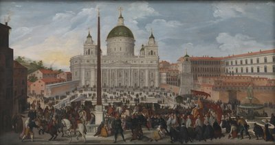 Eine päpstliche Prozession auf der Piazza San Pietro in Rom von Jacob Isaacsz. van Swanenburg