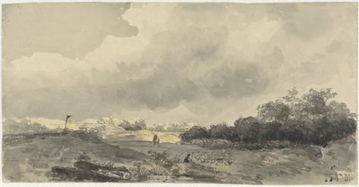 Landschaft mit Schäfer unter schwerer Wolkendecke von Jacob Jan van der Maaten
