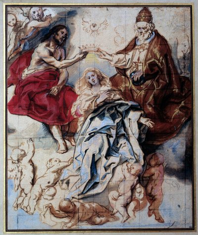 Krönung der Jungfrau durch die Heilige Dreifaltigkeit Aquarell und Gouache von Jacob Jordaens (1593-1678) 17. Jahrhundert Paris, Louvre Museum von Jacob Jordaens