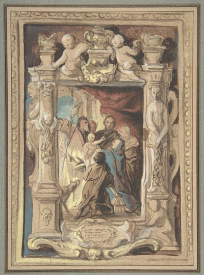 Die Darstellung im Tempel mit einem Entwurf für einen skulptierten Rahmen von Jacob Jordaens