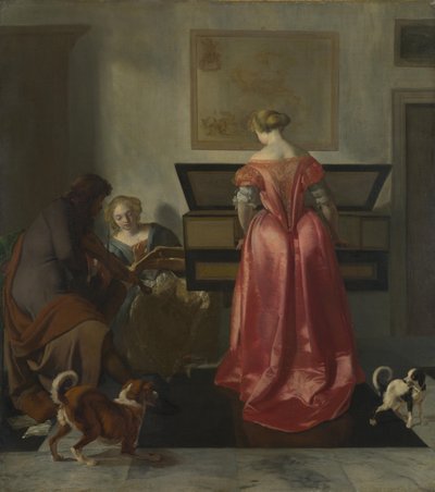 Zwei Frauen und ein Mann machen Musik, ca. 1675 von Jacob Lucasz. Ochtervelt