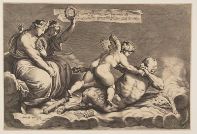 Amor zähmt Pan von Jacob Matham