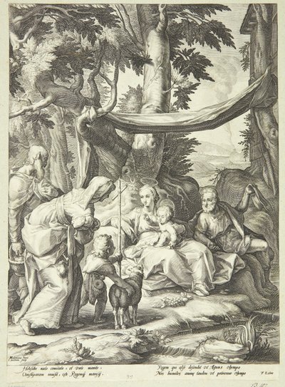 Die heilige Familie sitzend in einer Landschaft mit Elisabeth, Zacharias und Johannes dem Täufer als Kind von Jacob Matham