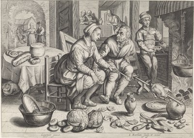 Küchenstück mit Huhn am Spieß von Jacob Matham