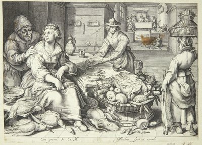 Küchenszene mit einer Küchenmagd, die Geflügel rupft von Jacob Matham