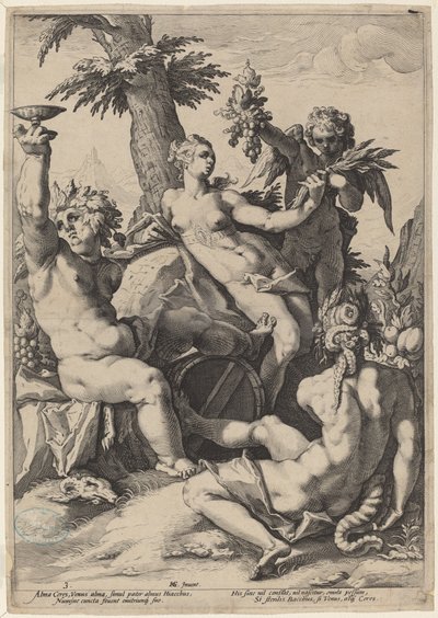 Allianz von Venus mit Bacchus und Ceres von Jacob Matham, after Hendrick Goltzius