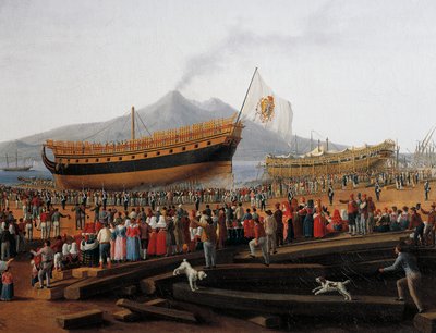 Schiffstaufe in der Werft von Castellammare di Stabia von Jacob Philippe Hackert