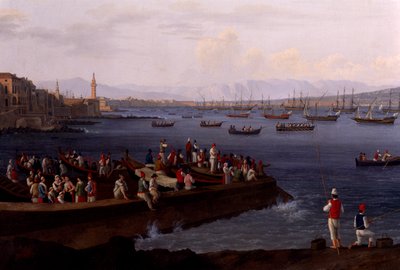 Die Bucht von Neapel bei Santa Lucia, zeigt die Rückkehr der Flotten aus Algier von Jacob Philippe Hackert