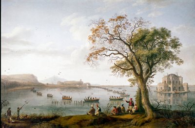 Die Blässhuhnjagd von Ferdinand I. der Beiden Sizilien am See Fusaro bei Neapel, Italien von Jacob Philippe Hackert