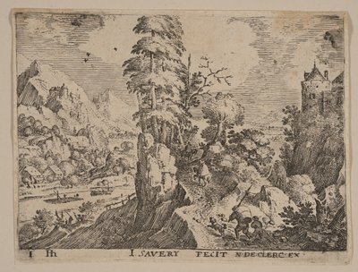 Pfad mit Reisenden rechts vom Fluss, aus Landschaften von Jacob Savery I