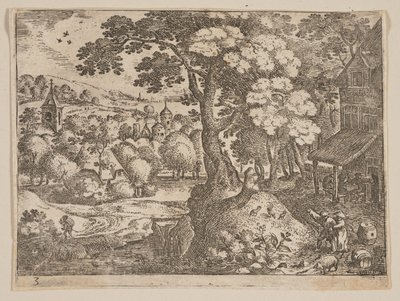 Taverne rechts von einem Weg, aus Landschaften von Jacob Savery I