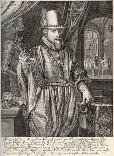 Porträt von Moritz von Nassau (1567-1625), Prinz von Oranien, Graf von Nassau. Gravur von Willem Jacobsz Delff (1580-1638) 17. Jahrhundert von Jacob Willemsz Delff