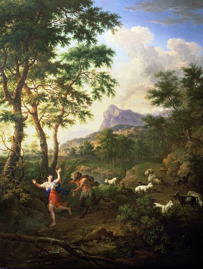 Eine arkadische Landschaft mit Pan und Syrinx von Jacob de Heusch