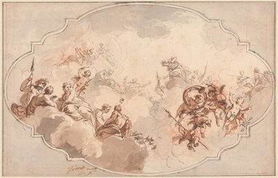 Entwurf für eine Decke: Apotheose von Kallisto oder Diana (recto), und Skizze von Figuren (verso) von Jacob de Wit