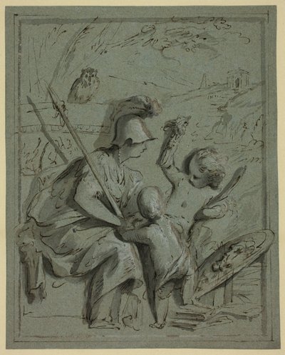 Minerva mit zwei Putti von Jacob de Wit