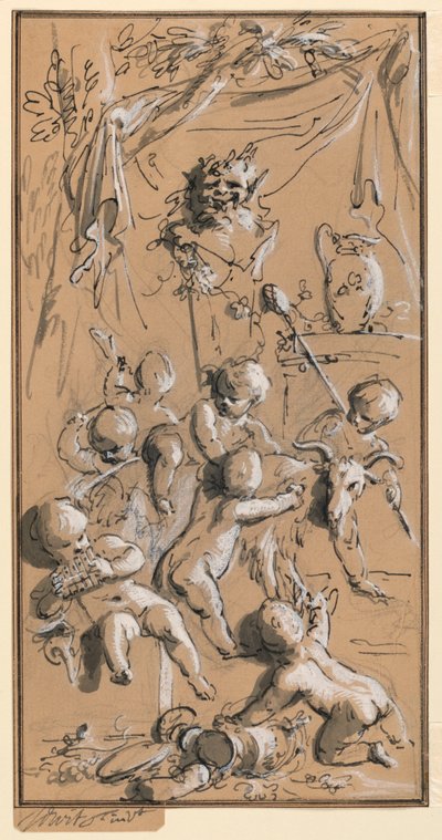 Putti spielen vor einem Hermen von Jacob de Wit