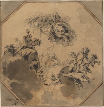 Studie für eine Decke: Allegorie der Ernte mit Dionysos und Ceres von Jacob de Wit