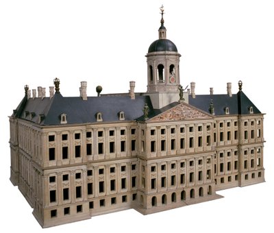 Gerechtigkeit. Skulptur beim Modell des neuen Rathauses am Dam. von Jacob van Campen