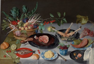 Stillleben mit Fleisch, Fisch, Gemüse und Obst, ca. 1615-20 von Jacob van Hulsdonck