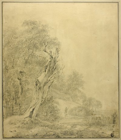 Toter Baum am Wasser, Figur nähert sich mit Stange von Jacob van Ruisdael