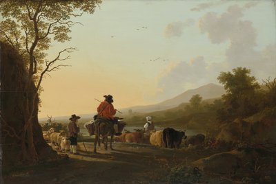 Landschaft mit Viehtreiber und Schäfer, ca. 1780-85 von Jacob van Strij