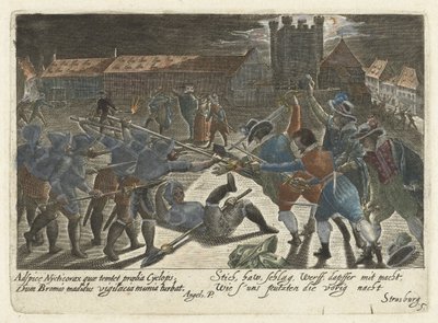 Kampf zwischen Studenten und Soldaten von Jacob van der Heyden