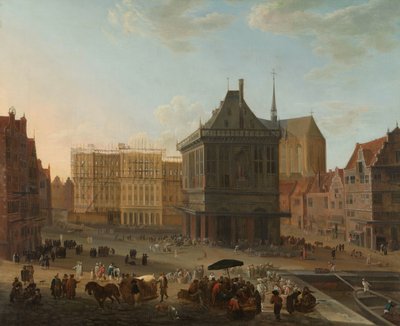Der Damm in Amsterdam mit dem im Bau befindlichen neuen Rathaus von Jacob van der Ulft (attributed to)