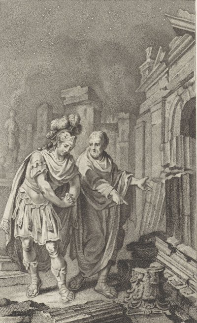 Scipio Aemilianus vor den Ruinen von Karthago in Begleitung von Polybius, 1797 von Jacobus Buys