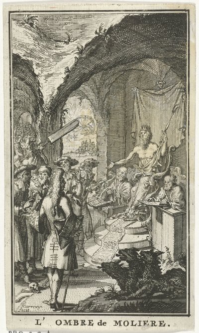 Molière vor den Richtern des Pluto von Jacobus Harrewijn
