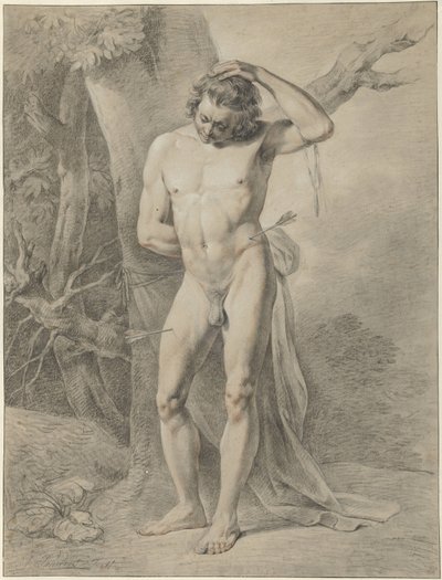 Stehender männlicher Akt vor einem Baum von Jacobus Johannes Lauwers