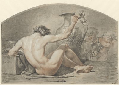 Sitzender männlicher Akt, die Hand am Griff einer Vase von Jacobus Johannes Lauwers