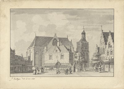 Die Kirche, Waage und Fischmarkt in Workum von Jacobus Versteegen